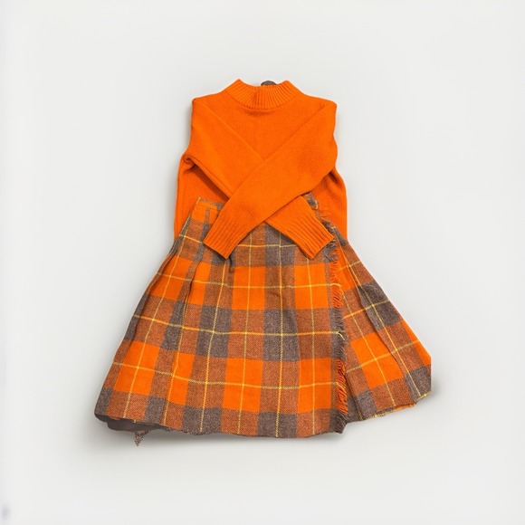 Vintage 1950s Bernhard Altmann Orange Plaid Shetland Wool Sweater &‎ Skort Set - Picture 1 of 16
